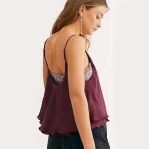 NWOT Free People plum purple satin-like camisole with sequin accent, S
